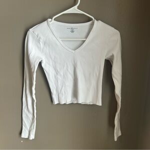 Brandy Melville White Ribbed Long Sleeve Top
